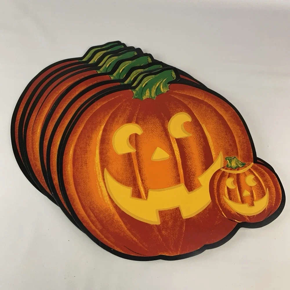 Halloween Pumpkin Jack O Lantern Vinyl Placemats Set of 10 Vintage